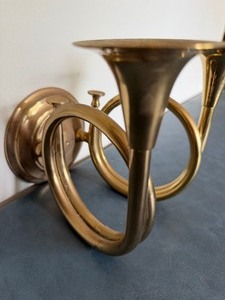 lot 62 image: Vintage Brass Candle Holder, Shaped Like a French Horn
