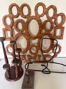 lot 113 image: Wooden Family Photo Frame, Candle Holders and Mosaic Brick
