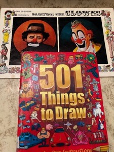 lot 302 image: Vintage Clown Painting and Things to Draw Books