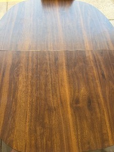 lot 413 image: MCM Dining Table w Leaf and (6) Chairs (on wheels), Please see Pictures