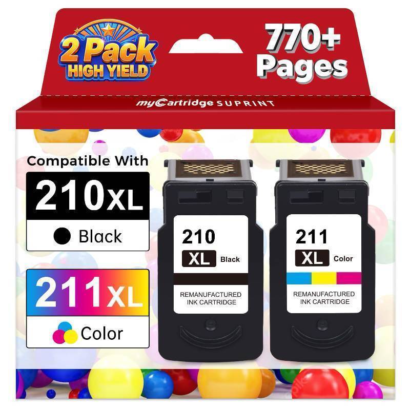 lot 1445 image: myCartridge SUPRINT 210XL 211XL Combo Pack Remanufactured Ink Cartridge Replacement for Canon 210 XL 211 XL Black Color for PIXMA MX410 IP2700 IP2702 MP240 MP250 MP495 MX340 Printer - Retail $40