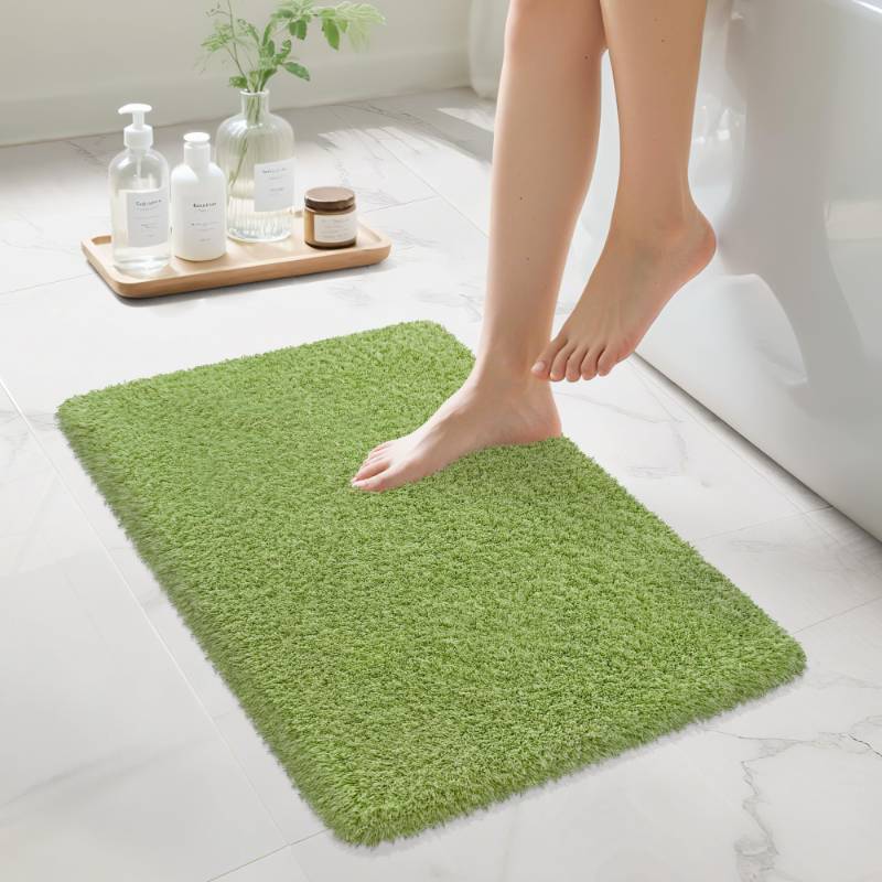 lot 2849 image: MondayRug Bathroom Rugs Non Slip 24x16, Absorbent Bath Mats Quick Dry, Shaggy Microfiber Bath Rugs, Extra Soft Plush, Machine Washable Bath Mats for Bathroom Floor, Tub and Shower, Green - Retail $8