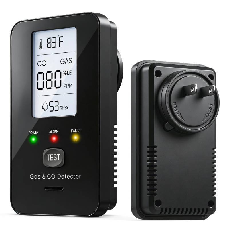 lot 3100 image: 4-in-1 Detector with Dual Sensors.  Detects Combustible Gases, Carbon Monoxide, Temperature, & Humidity. (HD Screen) Black,1pc - Retail $40
