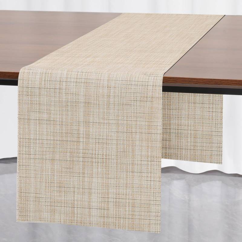 lot 3178 image: Myir JUN Table Runner, Vinyl Table Runner Indoor 72 Inch Long Arbitrarily Cropped Runner for Table Heatproof for Home Party (Beige, 15 x 72 inch) - Retail $17