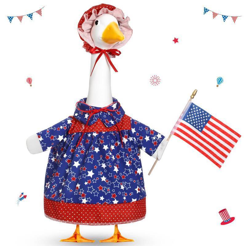 lot 3187 image: Yeyeplum 4th of July Goose Outfit Set for 23 Plastic Lawn Porch Goose Statue Clothes Patriotic Skirt with Flag Independence Day Costume for 4th of July Outdoor Patio Yard Lawn(Red Cap) - Retail $14