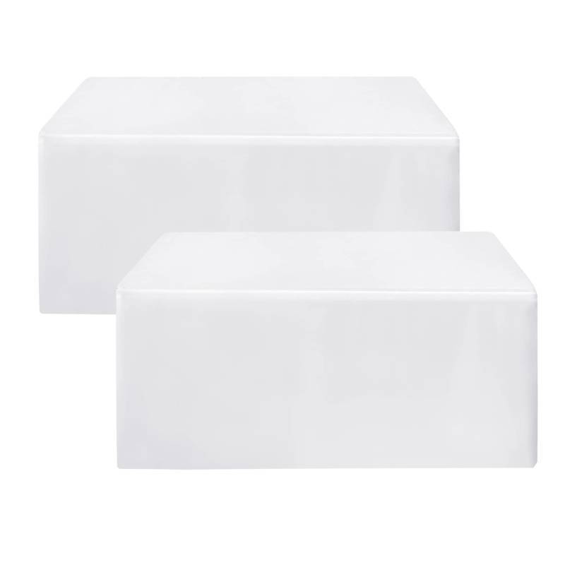 lot 3192 image: HolidayIdeas Fitted White Tableclothes - 72 x 30 Inch - 2 Pack Rectangle Table Covers for 6 Foot Tables, Polyester Fabric Tablecloths for Christmas, Parties, Wedding, Trade Show - Retail $28