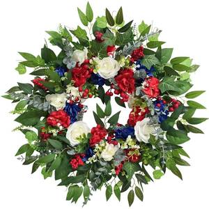 lot 5000 image: 24 Inch 4th of July Wreath, Patriotic Wreaths for Front Door, Red White Blue Spring Summer Door Wreaths for Independence Day,Memorial Day Wreaths for Front Door Wall Window Decor - Retail $44