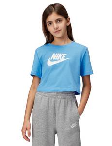 lot 5002 image: Nike Girls Club Futura Cropped T-Shirt, University Blue, Large - Retail $20