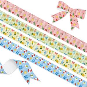 lot 5006 image: YKW Summer Grosgrain Ribbon Set - 78 x 20 Yards Tropical Beach Ribbons for Crafts, Gifts &amp Party Decorations - 4 Pack Nautical Pineapple Watermelon Print Craft Supplies (Pink, Green, Yellow, Blue)&nbsp