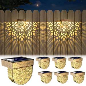 lot 5009 image: EKQ Solar Fence Lights 6 Pack Solar Step Lights Outdoor Waterproof LED Solar Powered Wall Lights Outdoor Decorations Warm Yellow Light Decorative Lighting for, Front Door, Backyard (Gold) - Retail $42
