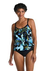 lot 5015 image: Maxine of Hollywood Womens Scoop Neck Faux Side Tie One Piece Swimsuit, BlackMoonlit Garden, 10 - Retail $27