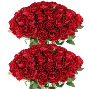 lot 5016 image: Hananona 50 Artificial Roses in Bulk, Fake Velvet Silk Burgundy Roses Realistic Red Roses for Wedding Centerpieces Flower Arrangement Home Decor (50, Burgundy) - Retail $40