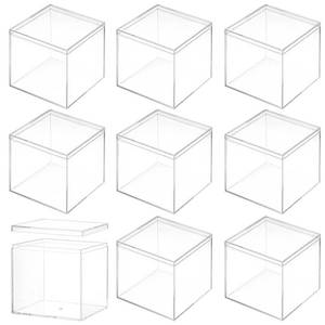 lot 5017 image: moheaaei 8 PCS Mini Clear Acrylic Box with Lid - 4x4x4 Inch Acrylic Square Box for Jewelry, Crafts, Candy, Office & Home Organization, Transparent Display Storage Containers - Retail $25