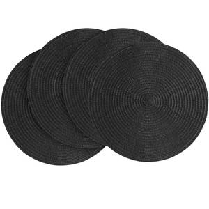 lot 5052 image: Floroom 15 Inch Round Braided Placemats Set of 4, Washable Heat Resistant Cotton Polyester Circle Place Mats for Kitchen Dining Table - Black - Retail $10