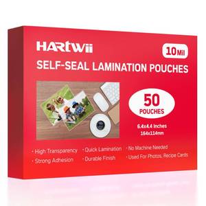 lot 5058 image: Hartwii 50 Pack Self-Sealing Laminating Pouches 4x6 Inch,10 Mil Self Adhesive Lamination Pouches,Waterproof Photo No Heat Laminating Sheets No Laminator Machine Need - Retail $19