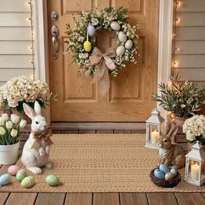 lot 5060 image: MatEssenz 27.5x43 Washable Outdoor Front Door Mat, Textured Natural Woven Low-Profile Patio Rug with Non-Slip Backing, Neutral Brown, for Porch, Entryway, Layering - Retail $27