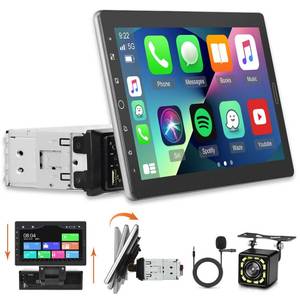 lot 5066 image: 10.1 inch Single Din Car Stereo with CarPlay and Android Auto, 10 inch Touch Screen Radio with Mirror Link1080PEQ AudioSWCBluetooth Backup CameraMIC - Retail $99