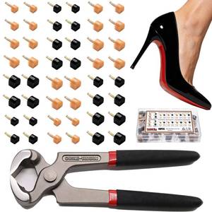 lot 5071 image: Tnuocke 24 Pairs High Heel Replacement Tips, Women Heel Shoes Repair Cap Dowels Tips Pin Kit, with 6 Inch High Heel Remove Pliers, 8-12.5mm 6 Sizes Heel Tips Caps, U-Shape, Black Beige - Retail $17