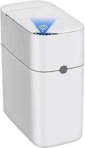 lot 5086 image: CTIME Touchless Automatic Bathroom Trash Can with Lid - 3 Gallon Slim Motion Sensor Garbage Can for Bedroom, Kitchen, Office - White (6 W x 11 L x 13 H) - Retail $29