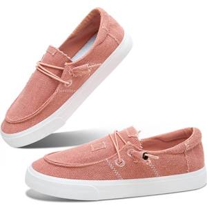 lot 5088 image: Obtaom Women Lace up Canvas Loafers Light-Weight Slip on Loafers Comfortable Boat Canvas Fishion Sneakers(Durty Pink,US9) - Retail $20