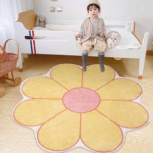 lot 5096 image: Poowe Flower Shaped Area Rug, Soft Floral Washable Round Rug - 39.4 Yellow - Retail $30