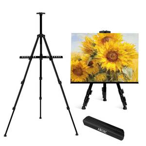 lot 5097 image: AROIC 17-66 Inch Art Easel Stand, Sturdy Aluminum Tripod for Table Top & Floor Painting - Portable Adjustable Display Easel for Canvases with 1 Storage Bag  Studio, Hobby & Professional Artist Easels - Retail $17