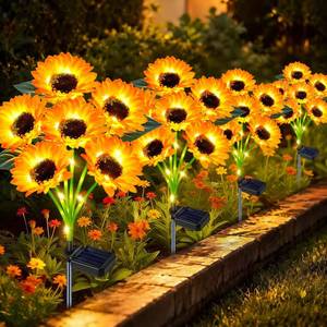 lot 5098 image: yeuago Solar Sunflower Lights Outdoor Flower Garden Stake Lights,4 Pack 24 Sunflower Waterproof Lights for Outside Party Gardening Gifts Mothers Day for Patio Yard Pathway Party Housewarming Gift - Retail $40