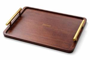 lot 5101 image: Zayvo Bamboo Serving Tray, Wood Serving Tray with Handles Breakfast Tray Decorative Tray for Living Room Kitchen Serving Platter Ottoman Tray Wood Bed Tray (Walnut Dark Brown, Medium - Retail $20