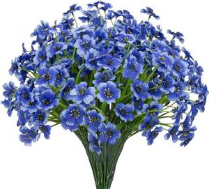 lot 5107 image: Gamity 15 Bundles Artificial Flowers UV Resistant Outdoor Plants No Fade Faux Plastic Shrubs Fake Silk Flowers Window Box Garden Porch Home Decoration(Blue) - Retail $20