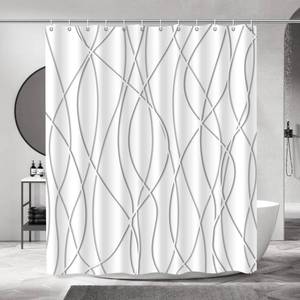lot 5122 image: Punkray Striped Shower Curtain with Hooks, Weighted Hem Shower Curtains Water Repellent Machine Washable, Grey Shadow, 72 W x 72 L - Retail $23