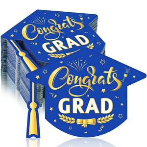 lot 5129 image: Glenmal 100 Pcs Graduation Napkins 2026, Graduation Cap Shaped Cocktail Napkin Set, Disposable Tissue Paper for Congrats Grad Decoration Luncheon Dinner Party Supplies(Blue Gold) - Retail $9