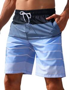 lot 5135 image: ELETOP Mens Swim Trunks Quick Dry Bathing Suit Swimming Board Shorts Mesh Lining Beach Swimwear Stripe Blue L - Retail $20