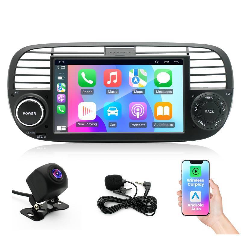 lot 4366 image: Android 14 Car Stereo Radio for Fiat 500 2007-2015, 464G Radio with Wireless CarPlayAndroid Auto, 7 IPS HD Touch Screen Radio with WiFiGPSBluetoothFMUSBSWCBackup CameraMic - Retail $156