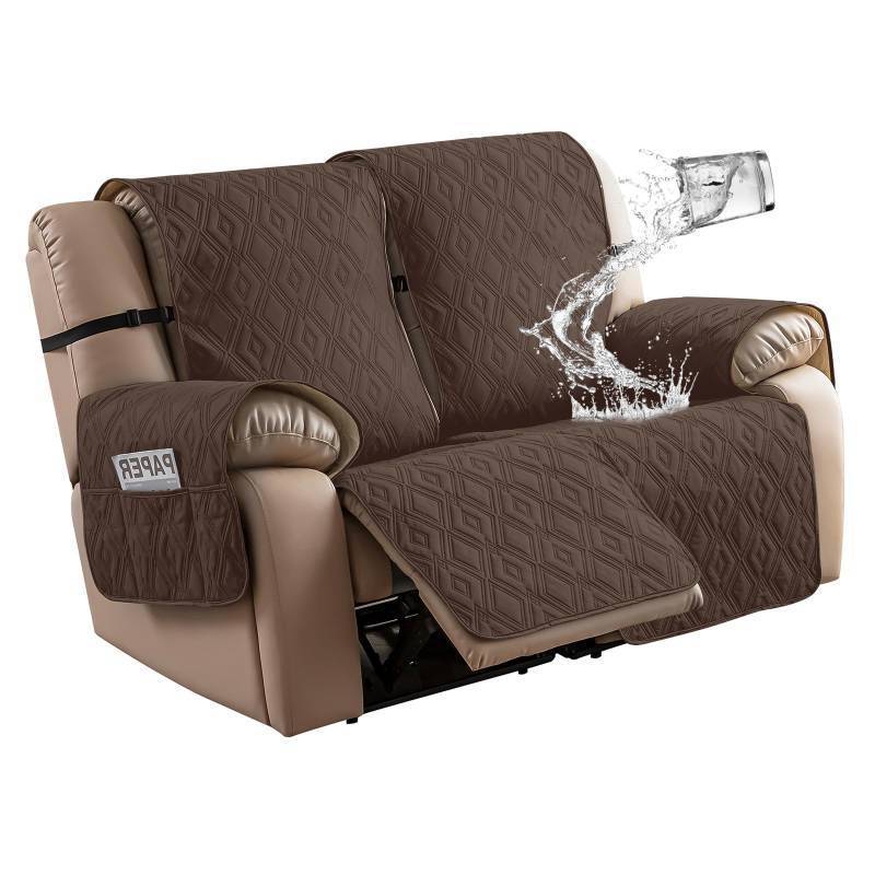 lot 4415 image: Genina Waterproof Loveseat Recliner Cover Non-Slip, Sofa Cover for Reclining Couch 2 Seat, Washable Couch Cover Loveseat Furniture Protector Cover for Pets Dogs Kids (Chocolate, Recliner Loveseat) - Retail $50