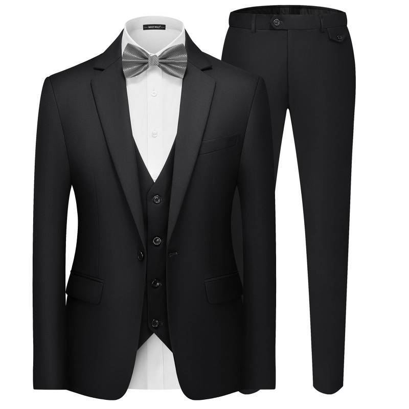 lot 4416 image: MAGE MALE Mens 3 Pieces Suit Elegant Solid One Button Slim Fit Single Breasted Party Blazer Vest Pants Set. Brilliant Black - Retail $63