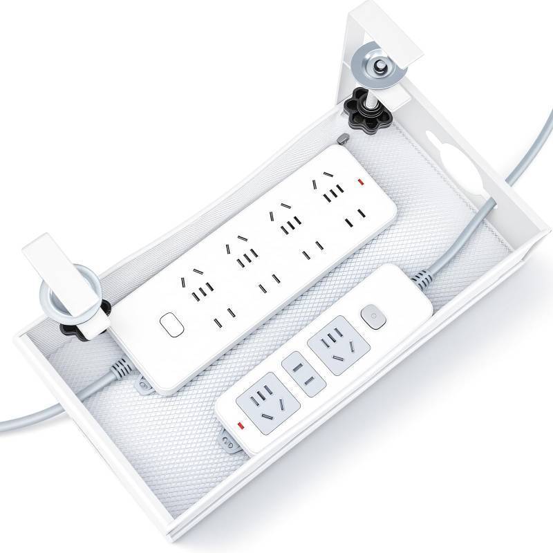 lot 4431 image: Extra Wide Under Desk Cable Management - 7inch No Drill Installation Cable Management Tray, ClampScrew Mount Desk Cable Management, Cable Management Tray for Office, Home((White, XL) - Retail $24