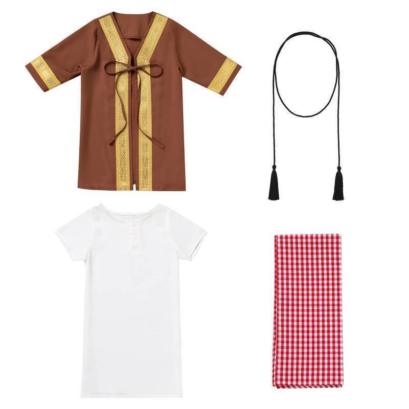 lot 4455 image: ODIZLI Boys Muslim Thobe Infant Toddlers Baby Boys Muslim Newborn Eid Outfits Kaftan Abaya and Head Scarf Shemagh Keffiyeh Arabic Dubai Outfits Ramadan Robe Coffee 12-24 Months - Retail $31