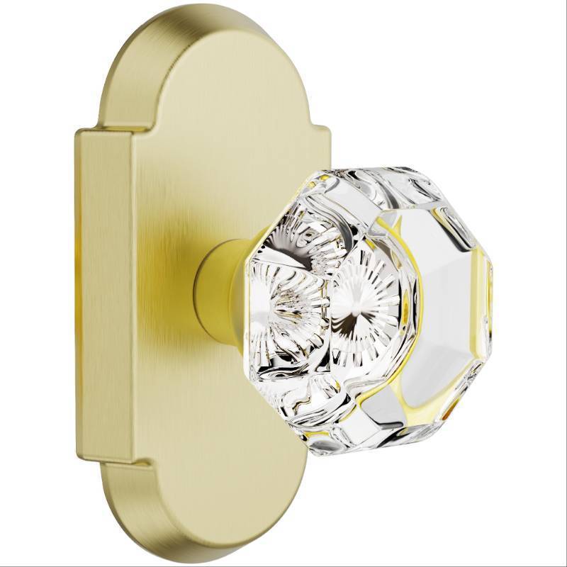 lot 4492 image: BonKuDoo Crystal Door Knobs Iinterio, Satin Brass Classic Glass Door Knob Passage Door Knob for Hall and Closet - Retail $40