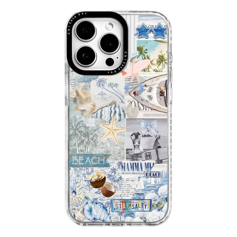 lot 4508 image: ChiCaseVer for iPhone 15 Pro Max Case, Nostalgic Beach Collage with Surfboard, Military-Grade Drop Protection, Coastal Soft Slim TPU Protective Cover with Camera Protection for Women & Girls - Retail $16