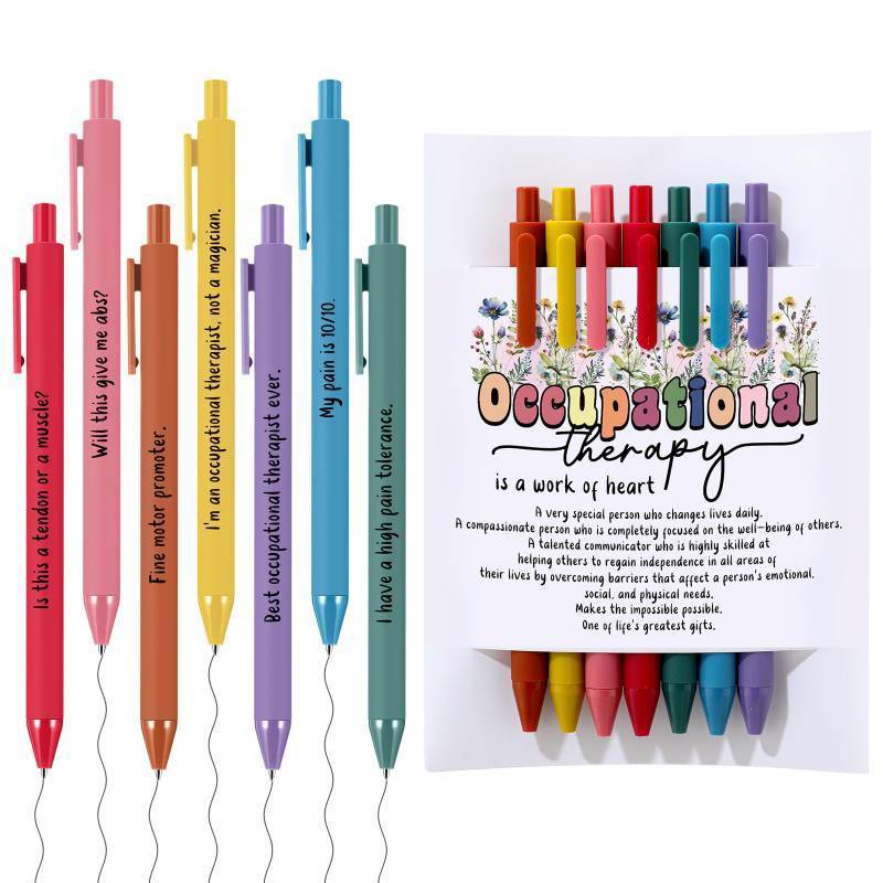 lot 4511 image: Sayglossy 7 Pcs Daycare Teacher Gifts Tiny Human Tamer 7 Color Motivational Ballpoint Pens Cards 7 Days of the Week Inspirational Pens Positive Daily Affirmation Teacher Appreciation Gifts for Women - Retail $49