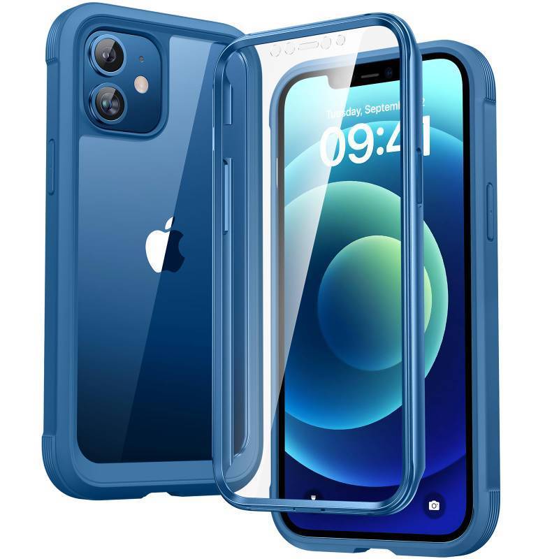 lot 4529 image: Diaclara Designed for iPhone 12 Mini Case, Full Body Rugged with Built-in Touch Sensitive Anti-Scratch Screen Protector, Soft TPU Bumper Case for iPhone 12 Mini 5.4 (Blue and Clear) - Retail $16