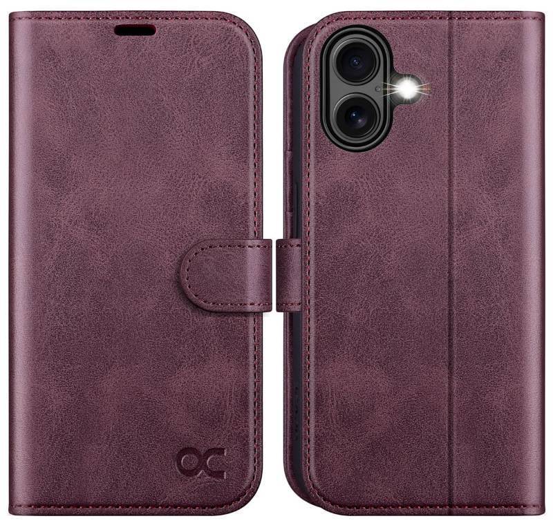 lot 4530 image: OCASE for iPhone 17 Wallet Case, PU Leather Flip Cover with Card Holder, RFID Blocking, Kickstand, Magnetic Closure, Protective Phone Case for iPhone 17 6.3-Inch 2025, Mulberry - Retail $21
