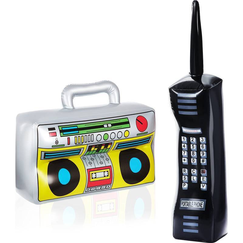 lot 4564 image: Gejoy 2 Pieces Inflatable Radio Boombox Inflatable Mobile Phone Props for 80s 90s Party Decorations Hip Hop Theme Birthdays Party Supplies - Retail $9