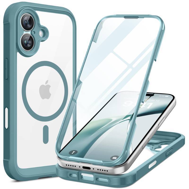 lot 4572 image: Miracase for iPhone 17 Case 6.3, Full-Body Military Grade Drop Protection Outdoor Phone case with Built-in Glass Screen &Camera Control,Easy Installation,No Gap,Compatible with MagSafe, Green - Retail $25