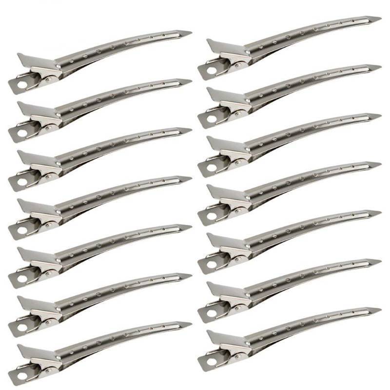lot 4585 image: 24 Packs Duck Bill Clips, Bantoye 3.5 Inches Rustproof Metal Alligator Curl Clips with Holes for Hair Styling, Hair Coloring, Silver - Retail $12