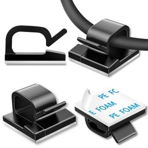 lot 5207 image: 100 Pcs Cable Clips, Adhesive Cable Organizer Cord Holder Wire Clip Wire Management Self Adhesive Hooks Wire Holder for Office, Home (Black) - Retail $8