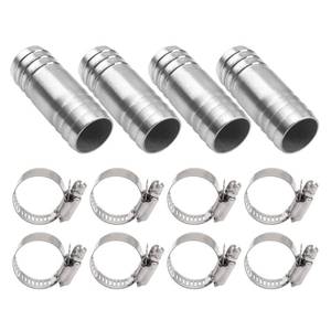 lot 5215 image: Rrina 4Pcs 1in 304 Stainless Steel Hose Barb Splicer Mender Union Air Water Fuel Coupler Fitting with 8Pcs Hose Clamp - Retail $14