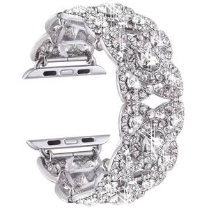 lot 5216 image: VIQIV Bling Bands for Compatible with Apple Watch 38mm 40mm 41mm 42mm(Series 10) Iwatch Series 11 10 9 8 7 6 5 4 3 2 SE SE2, Diamond Rhinestone Stainless Steel Metal Bracelet Wristband Strap for Women Silver - Retail $22