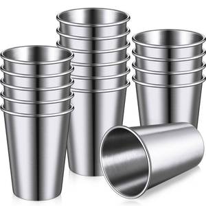 lot 5221 image: Baderke 16 Pack Stainless Steel Cups and Adult Pint Tumbler Metal Cups Stackable Tumbler Shatterproof Metal Drinking Glasses for Travel Outdoor Camping(10 oz,Silver) - Retail $38