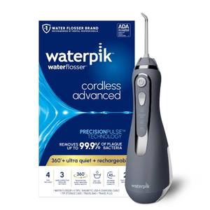 lot 5234 image: Waterpik Cordless Advanced 2.0 Water Flosser For Teeth, Gums, Braces, Dental Care With Travel Bag and 4 Tips, ADA Accepted, Rechargeable, Portable, and Waterproof, Gray WP-587, Packaging May Vary - Retail $80